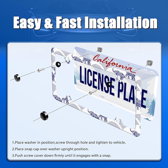 Elephant License Plate Frame Animal License Plate Stainless Steel Auto Parts Funny License Plate Decorative with Screws Size 12.3" x 6.3" Men Women