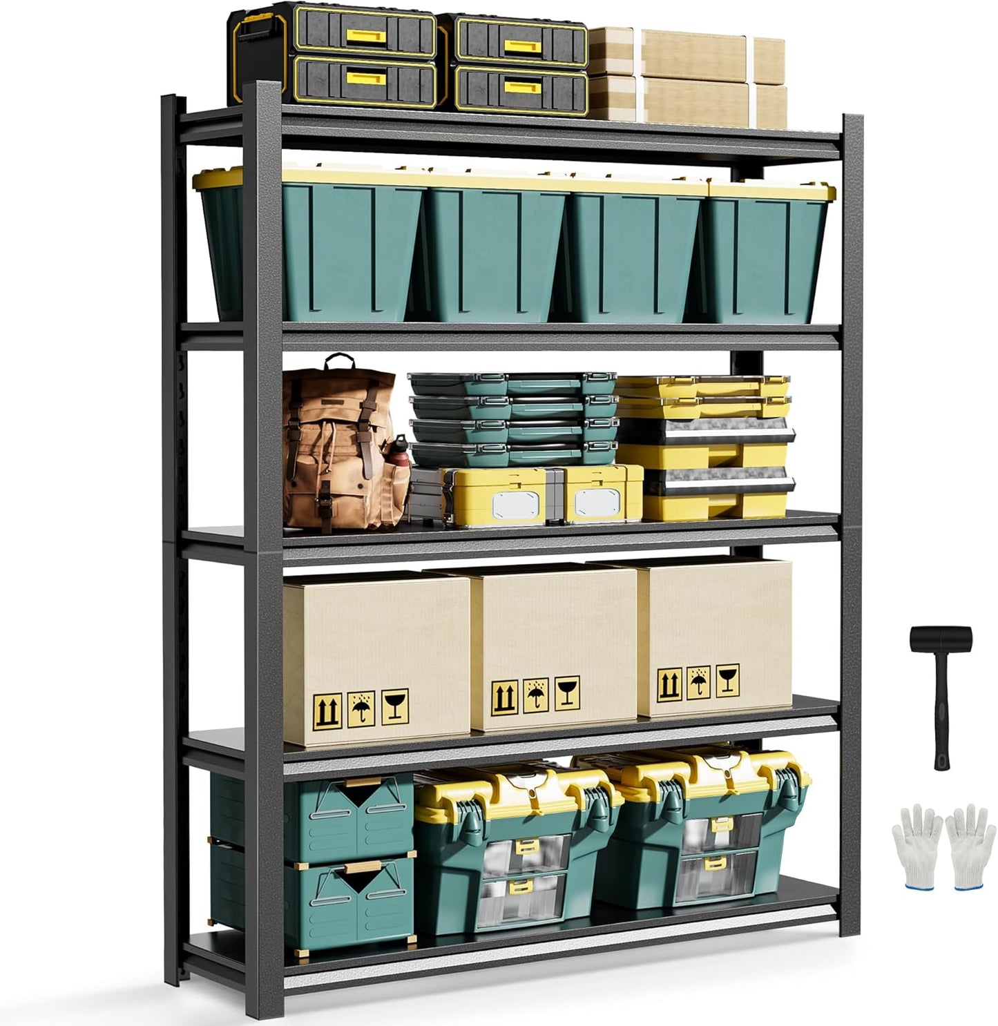 JHYKHG 48" W Storage Shelves,5-Tier Heavy Duty Garage Shelving,Adjustable Shelving Unit,Metal Shelf,Boltless Assembly Rack for Warehouse,Shed,3,000 lb Load,20 x 59 x 72 Inches,Black