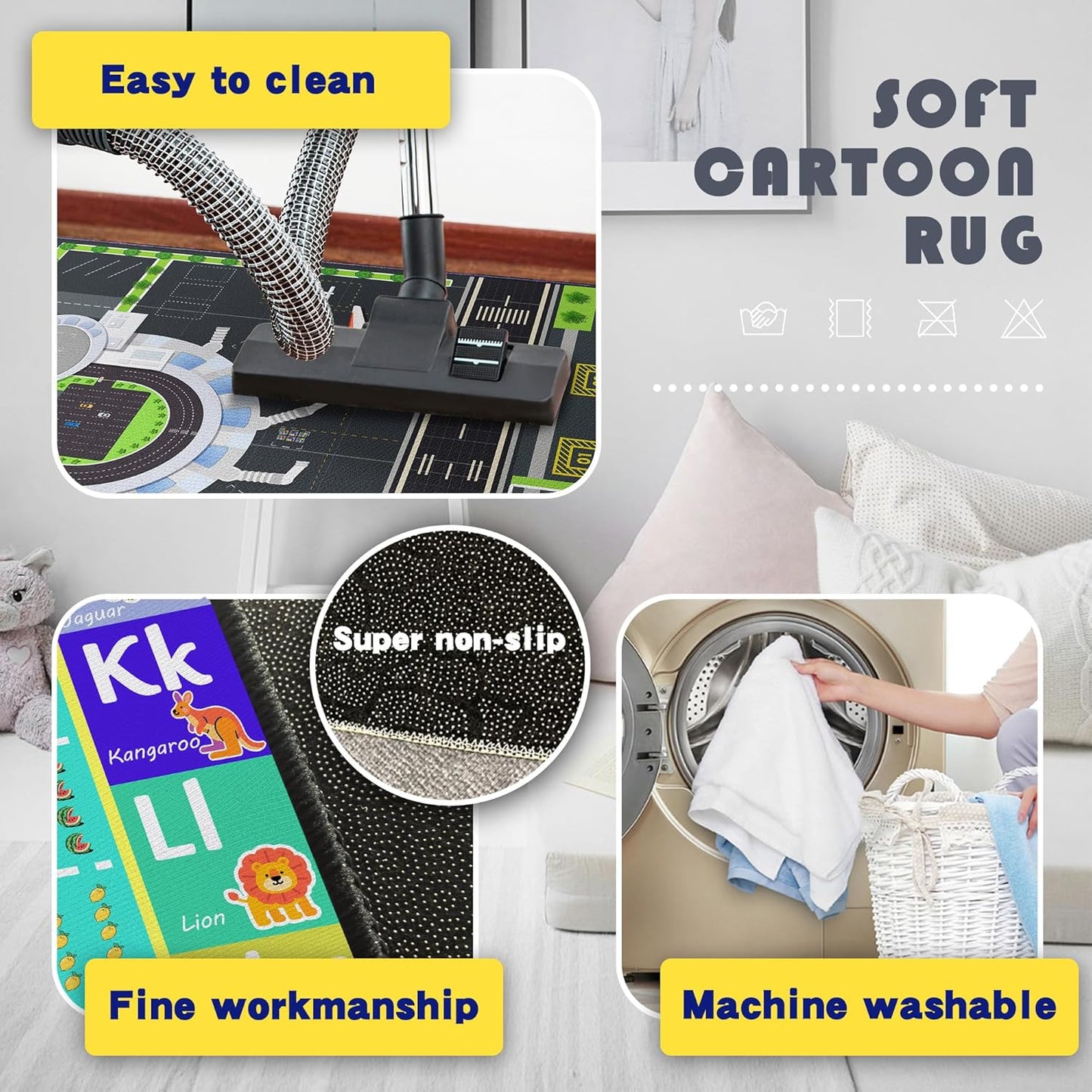 Play Rug for Playroom 3x4 Airport Carpet for Boys Bedroom with Combined City Road Traffic System Aircraft Runway Playmat Rugs Carpet Non-Slip Washable Area Mat