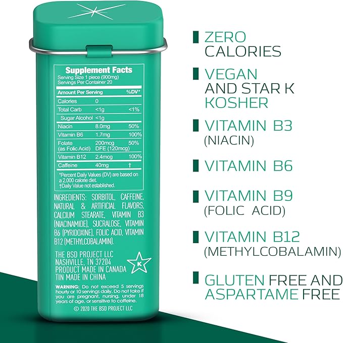 Viter Energy 40mg Caffeine Mints - Sugar Free, B Vitamins, Vegan, Boosts Fast Energized Alert Focus, Caffeinated Nootropic Supplement Pills (Peppermint Flavor, 20pcs, 6 Pack, 120pcs Total)