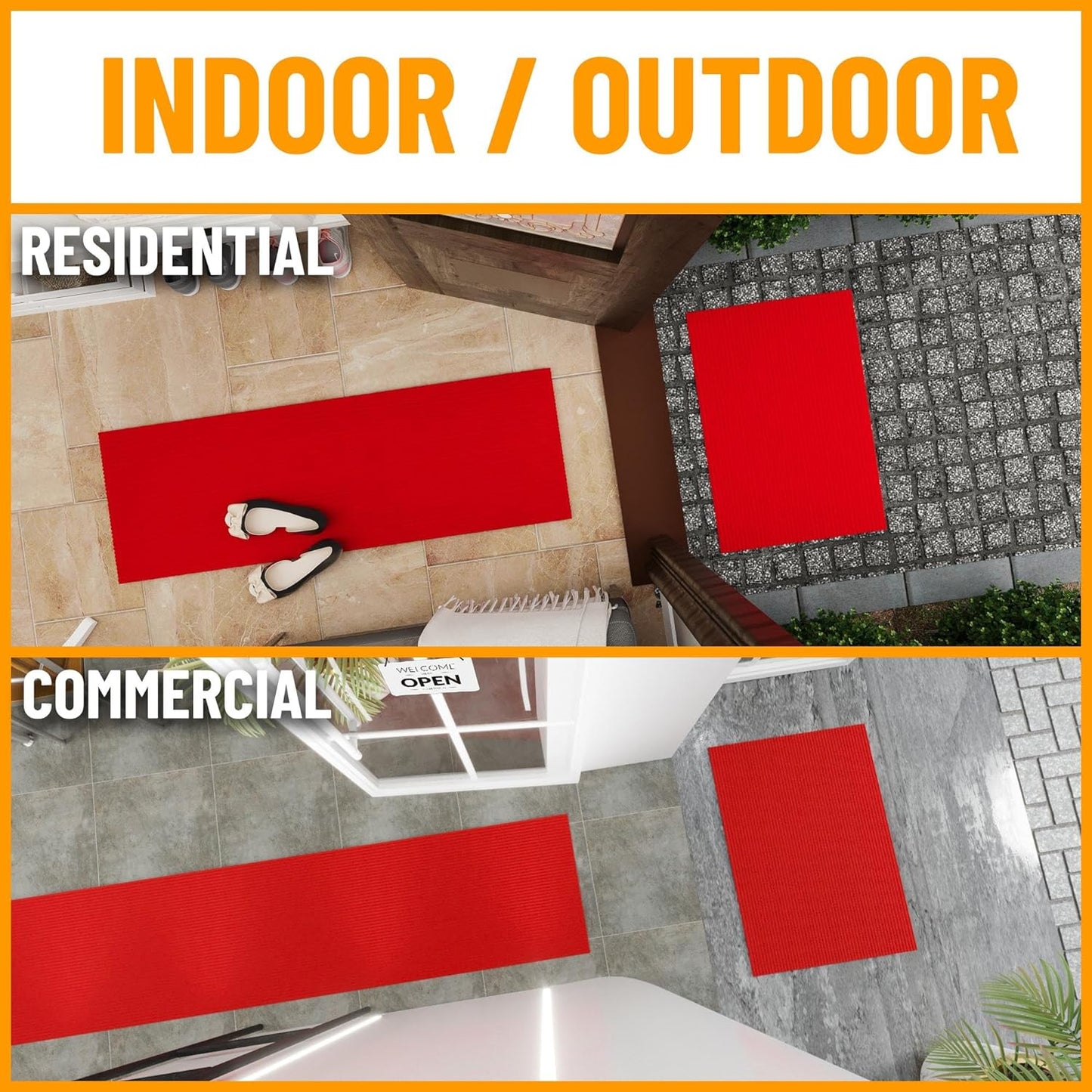 Ottomanson 2' x 17' Hallway Runner with Scraper Pile - Extra Durable Non-Slip Rug Mat for Indoor & Outdoor Use - Ideal for Kitchen, Entryway, Patio & Garage - High-Traffic Carpet, Red