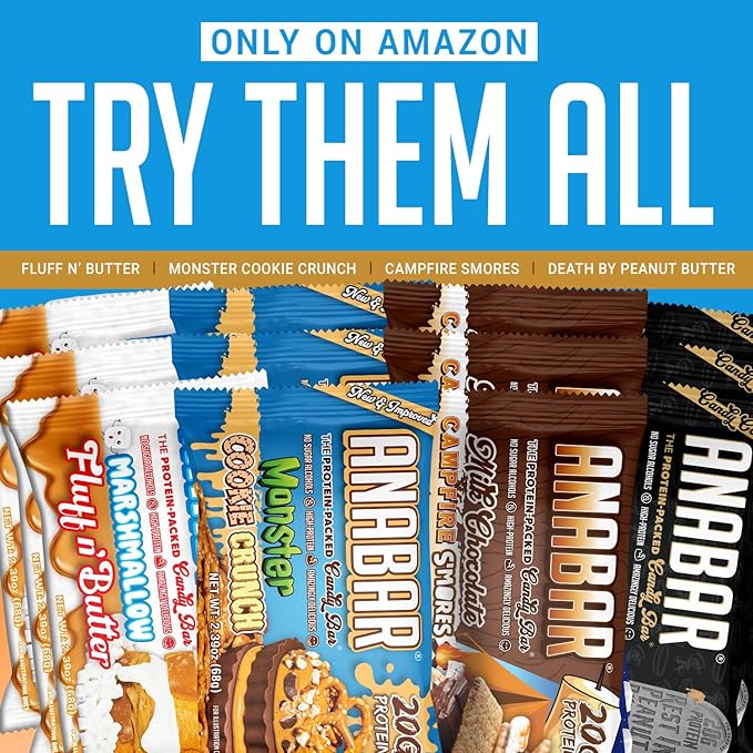 Anabar Protein Bar, The Protein-Packed Candy Bar, World's Best Tasting Protein Bar, No Sugar Alcohols, High Protein, Amazingly Delicious, 20 Grams of Protein (12 Bars, Variety Pack)