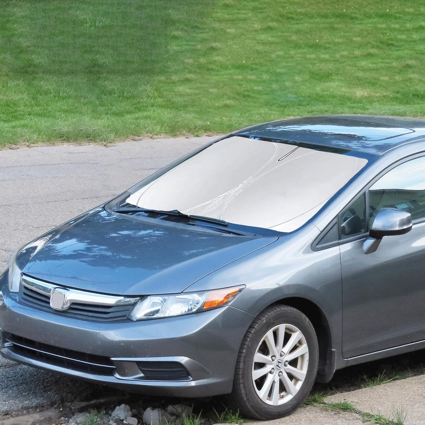 Custom Fit Civic Windshield Sunshade for 2012 2013 2014 2015 Honda Civic Accessories Front Window Shades Cover for Windshield Sun Visor Screen Protector 210T Reflective Blocks UV Rays Heat Keep Cool