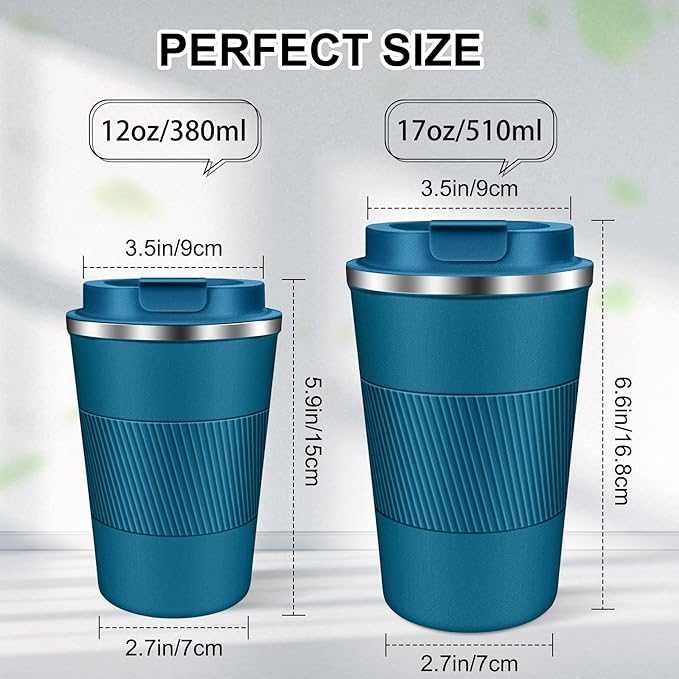 Coffee Travel Mug 12oz Insulated Coffee Mug with Lid Portable Spill-Proof Coffee Travel Mug No Handle Reusable Stainless Steel Mug Keeps Cold and Hot Suitable for Car, Daily, Travel and Gifts