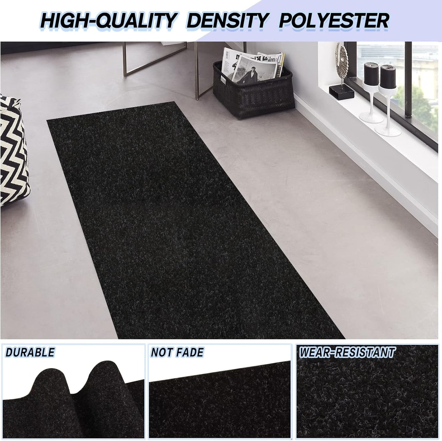 Custom Size Backed Non-Slip Area Rugs Runner, Easy Clean, Waterproof Runner Rugs for Hallway Entryway, Kitchen, Laundry, 3FT x 78FT, Black