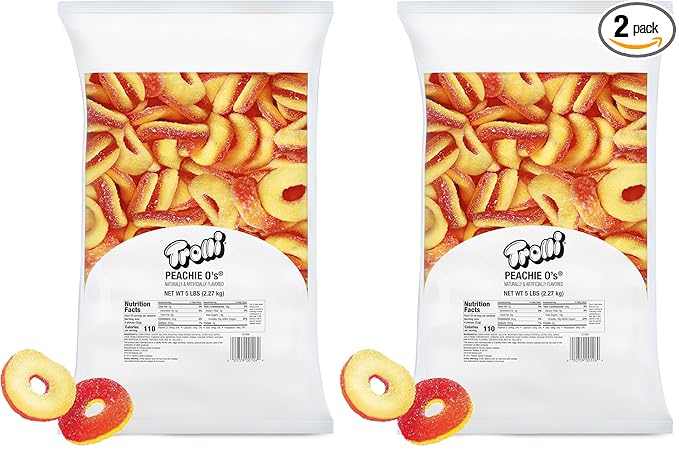 Trolli Peachie O's Sour Gummy Rings Candy, 5 Pound Bulk Bag (Pack of 2)