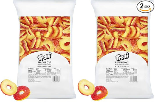 Trolli Peachie O's Sour Gummy Rings Candy, 5 Pound Bulk Bag (Pack of 2)