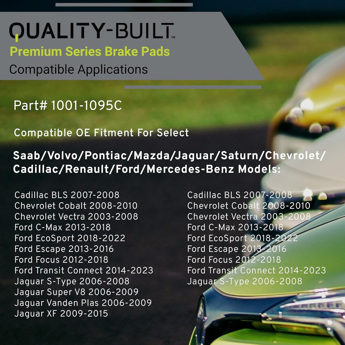 Premium Ceramic Rear Brake Pads (1001-1095C) Compatible with 2003-2023 Cadillac/Chevrolet/Ford/Jaguar/Mazda/Mercedes-Benz/Pontiac/Volvo (Escape/Focus/G550/MX-5/S40/Sky/S-Type & More)