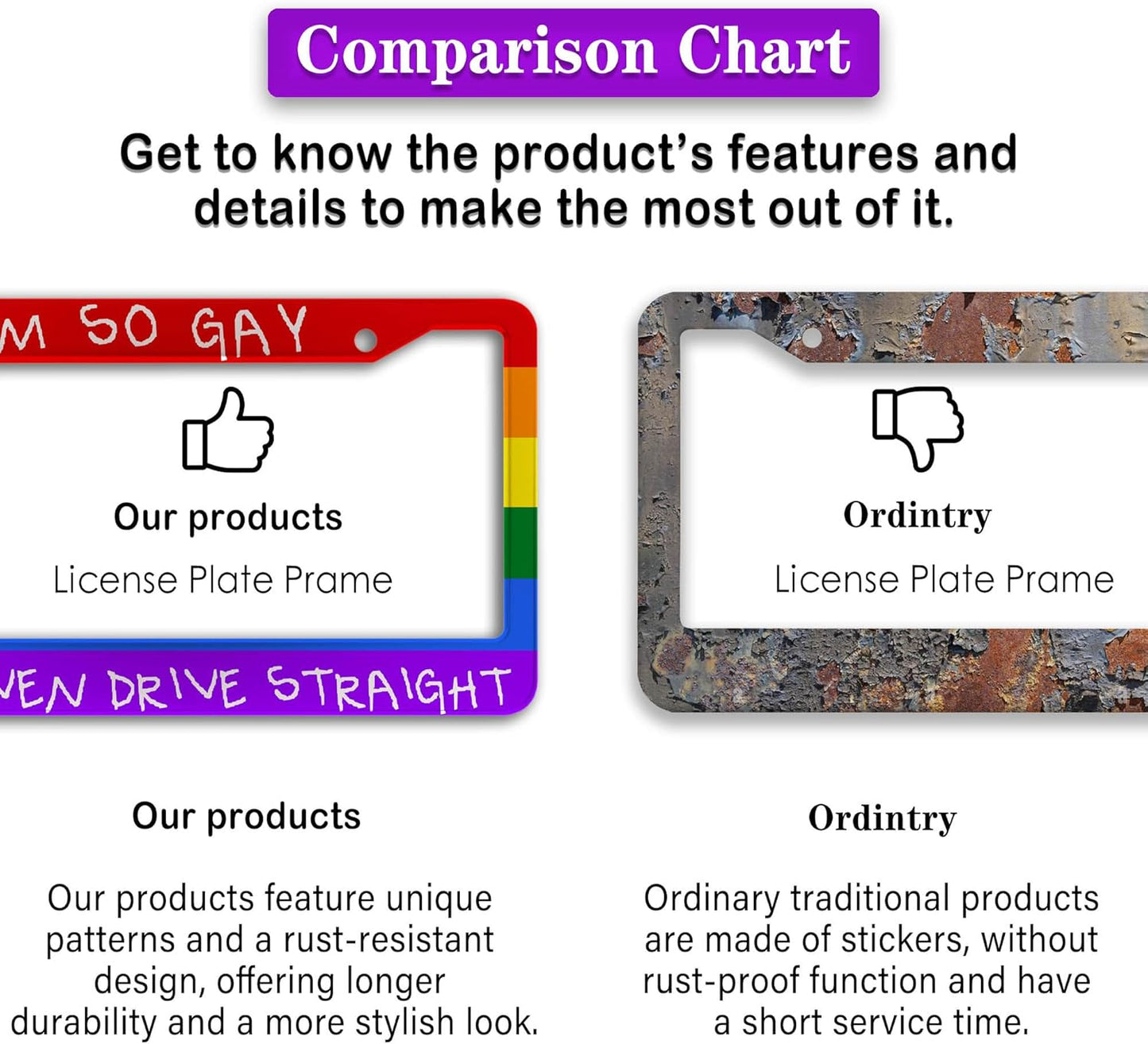 License Plate Frames Rainbow Automotive Exterior Accessories I'm So Gay I Can’t Even Drive Straight Aluminum Metal Car Accessory 2 Pack with Screw Covers Set