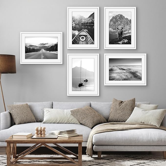 Americanflat 17x23 Picture Frame with Polished Plexiglass - Set of 5 - Use as 13x19 Frame with Mat or Display 17x23 Photo Without Mat - Galleria Collection - Picture Frames for Wall Display - White