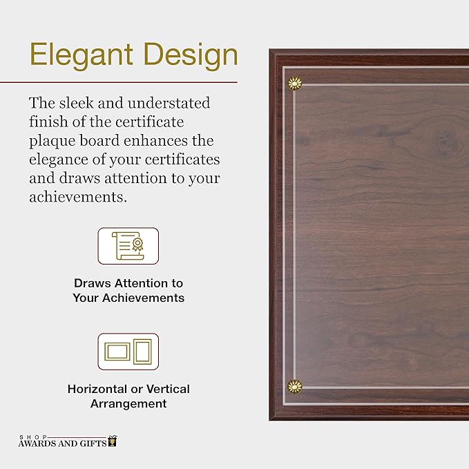SHOP AWARDS AND GIFTS 8.5 x 11 Certificate Frame Holder, Slide in Wall Plaque Display, 10.5 x 13 Inch Board, Multiple Colors (Walnut)