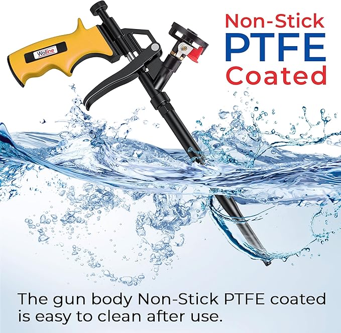 12 Pack Professional Spray Foam Insulation Gun (12 Foam Gun + 48 Nozzle), Teflon-Coated Expanding Foam Gun, Foam Dispensing Gun, for Caulking, Insulating Foam Applicator Yellow - 12 Pack