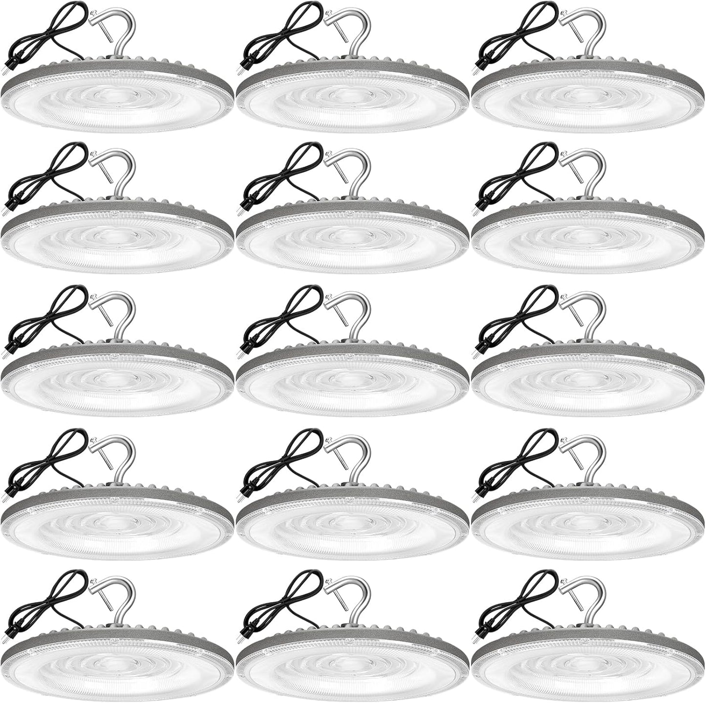 15 Pack 100W UFO Led High Bay Light,IP66 Waterproof,120VAC,15050LM 5000K Daylight Area Lighting,450W MH/HPS with Plug Commercial Bay Lighting for Warehouse/Shop/Workshop/Barn/Gym/Factory