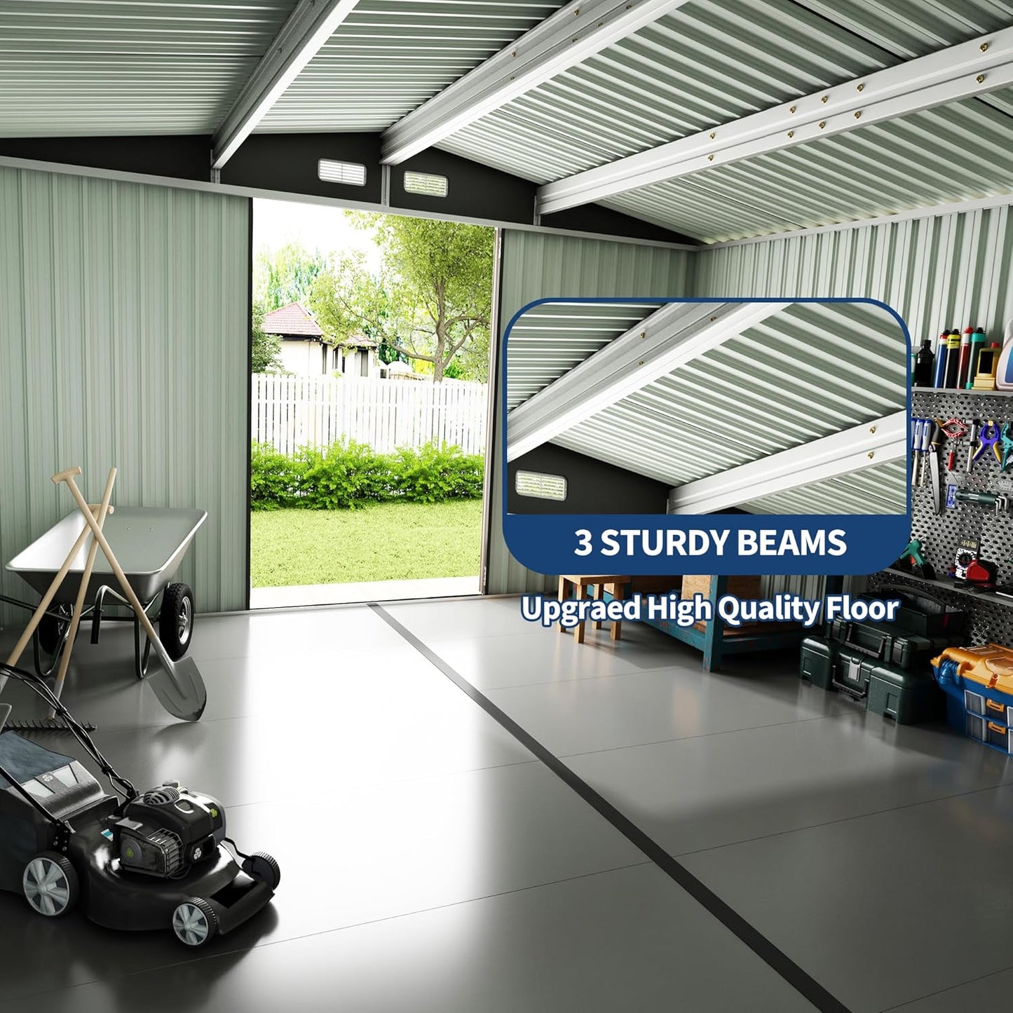 6x8x6.4 FT Outdoor Storage Sheds with Floor, Metal Garden Tool Shed for Backyard, Large Metal Sheds Outdoor Storage With Lockable Doors & Air Vents for Backyard Garden Patio Lawn