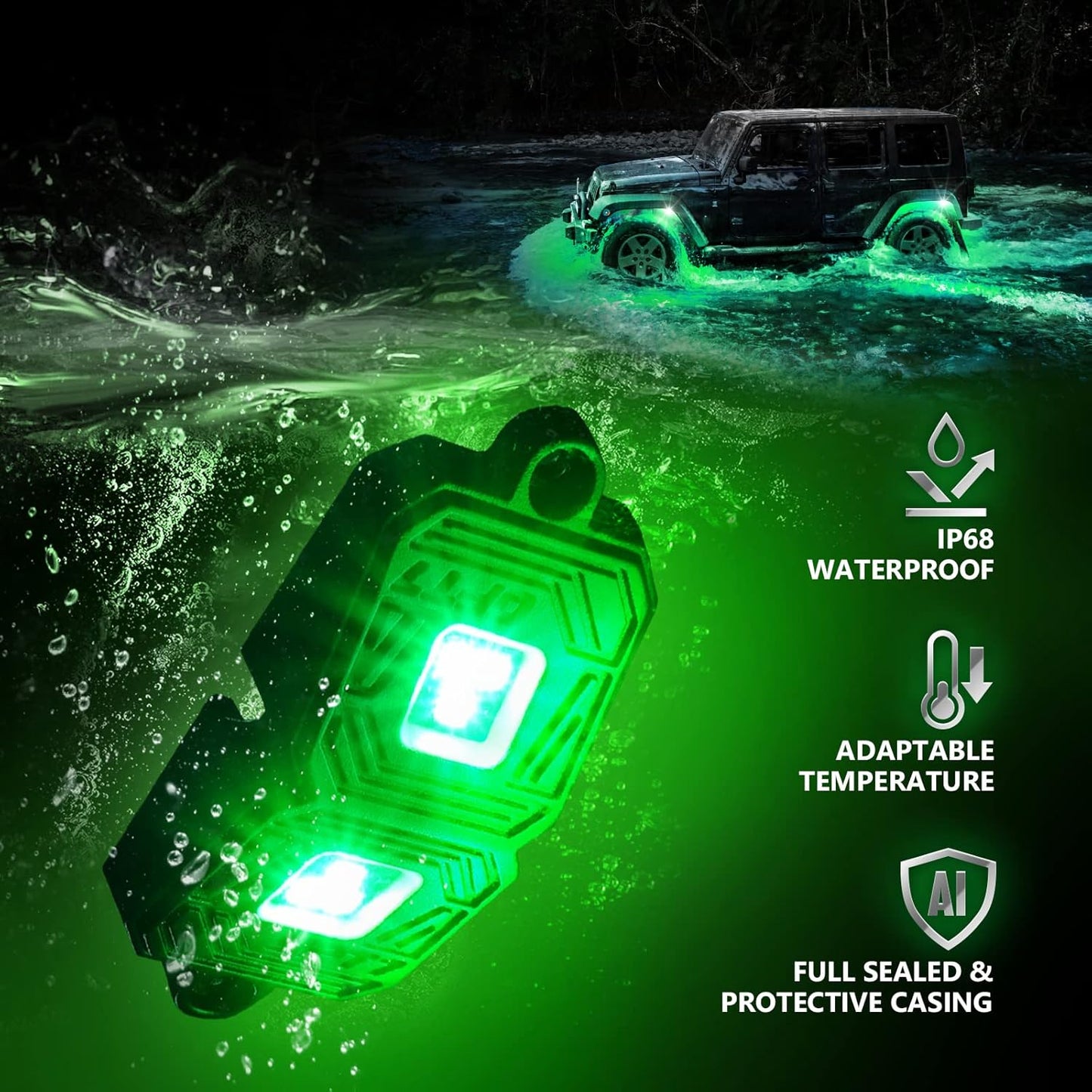 OPT7 Photon RGB LED Magnet Rock Lights with APP & Remote Control, 4 Red Pods Wide Angle Multicolor Neon Underglow Lighting Kit with Extension Wire, IP68 Waterproof for Offroad Truck Jeep RZR ATV UTV