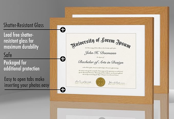 Americanflat 11x14 Diploma Frame with Shatter-Resistant Glass - Set of 2 - Use as 8.5x11 Frame with Mat or Display 11x14 Documents Without Mat - Legacy Collection - Certificate Frames - Dark Oak