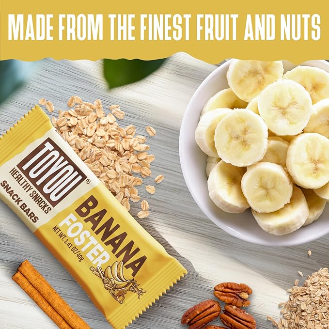 ToYou Chewy Fruit and Nut Bars - Healthy Protein Snacks | Banana Foster - 1.41 Ounce (Pack of 12) | Soft Chewy, Fiber-packed Granola Bars for Adults and Kids, Made with Natural Ingredients