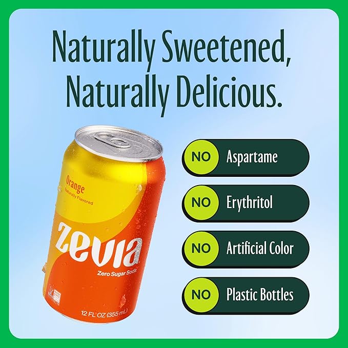 Zevia Zero Sugar Soda, Rainbow Variety Pack, 12 oz Cans (24-Pack) – Naturally Sweetened, Non-GMO Project Verified, Gluten-Free, Vegan