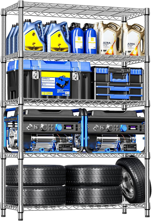 IZEUK 4 Tiers Garage Shelving Wide Storage Shelves Metal Shelves Heavy Duty Adjustable Utility Shelf Rack (Black, 15.7" D x 33.5" W x 70.5" H)