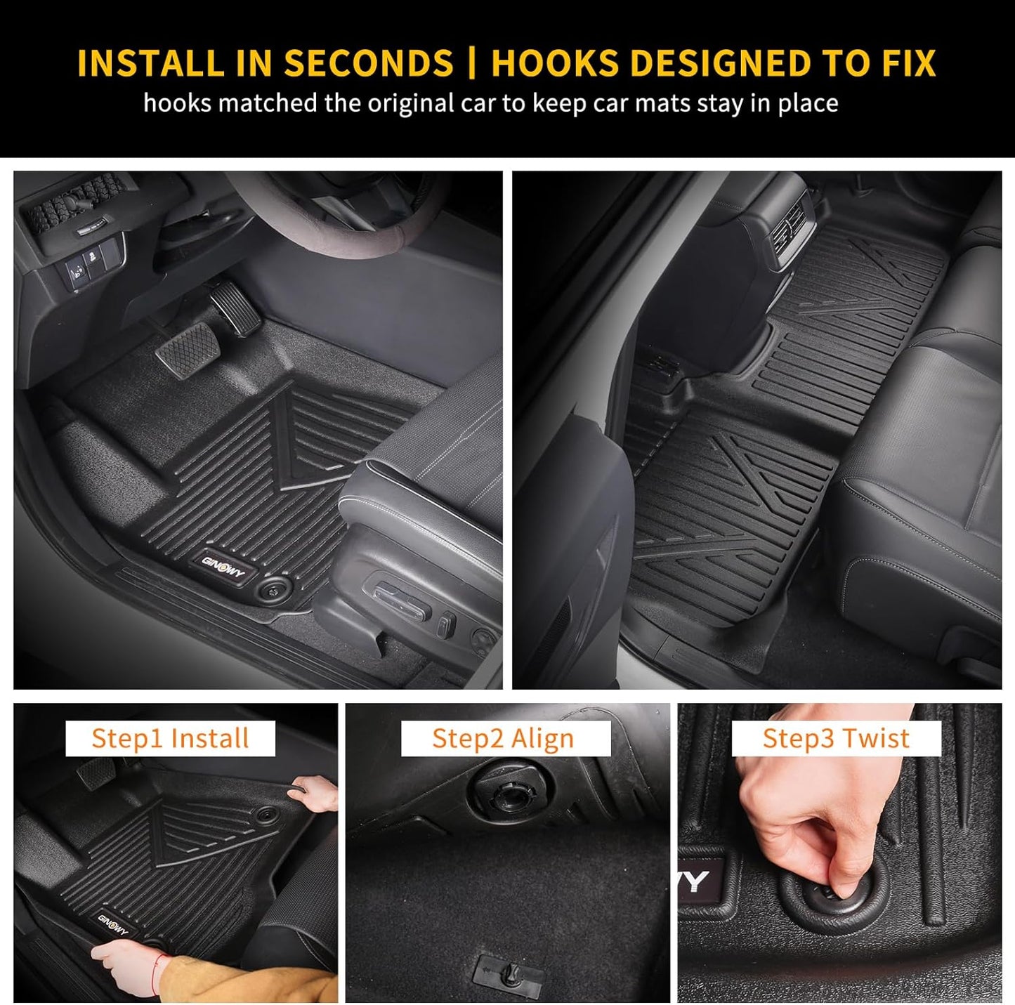 GINOWY- Floor Mats & Cargo Liner for Kia Seltos 2020-2023, TPE All Weather Protection Seltos Car Mats 2021, Custom Seltos Floor Liners Non-Slip Trunk Mat, Waterproof Accessories Black