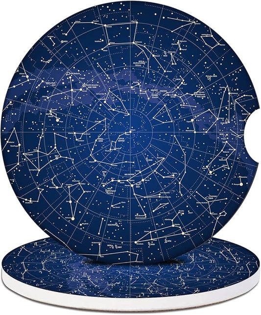 Blue Star Map Car Coasters for Cup Holders,Starry Night Sky Absorbent Ceramic Car Coaster Car Cup Holder Coaster Car Accessories for Women Men (2 Pack)