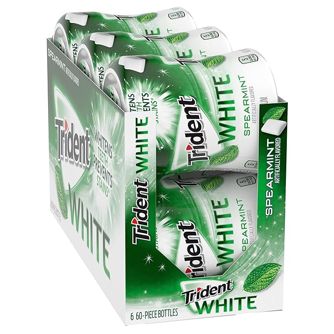 Trident White Spearmint Sugar-Free Chewing Gum, 6 Bottles of 60 Pieces (360 Total Pieces)