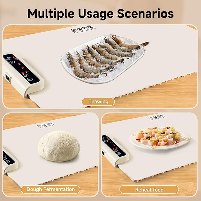 Food Warming Mat- Foldable Warming Mat for Food with Adjustable Temperature Control Time Moders Locking Function Electric Warming Tray for Parties,Home,Travel,Buffet Beige