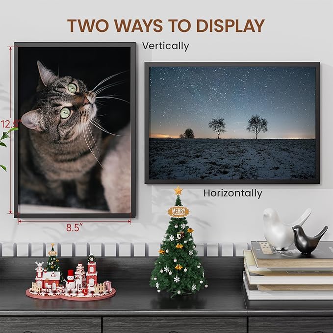 Heimlove 9x13 Metal Picture Frame,Black Aluminum Photo Frames-Real Tempered Glass,Mounting Horizontally or Vertically Decor for Wall-1Pack