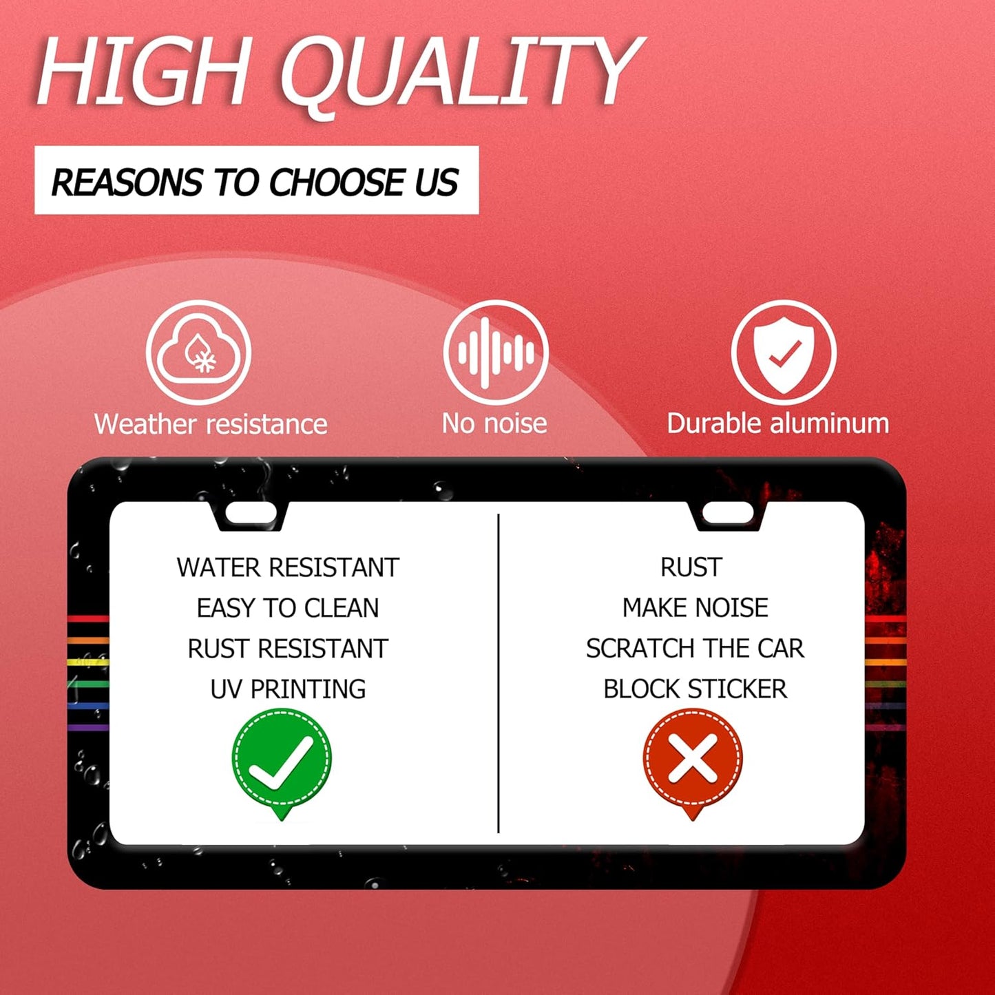 Gay Rainbow Line License Plate Frame Funny LGBT License Plate Frames Stainless Steel Accessories Cars Decor with 2 Holes and Screws Fits Standard Us Ca Vehicles License Plate Holder 12.2 X 6 Inch