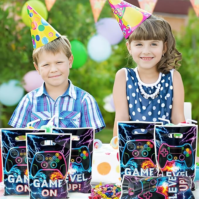 Video Game Party Favor Bags - 50Pcs Video Gaming Sweet Goody Candy Treat Gifts Bags, Game on Themed Party Decorations for Kids Gamers Players Birthday Gaming Events Supplies
