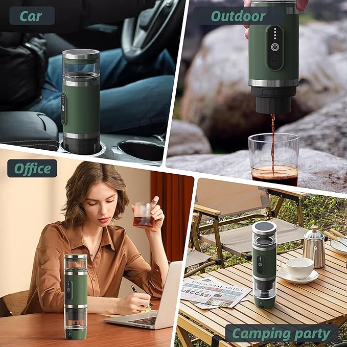 Hobsir Portable Electric Espresso Maker, Milk Frother Travel Coffee Machine for Camping, Car Coffee Maker with Frothing Base, USB-C, 3in1 Capsule, Portable Small Espresso Coffe Machine, Green