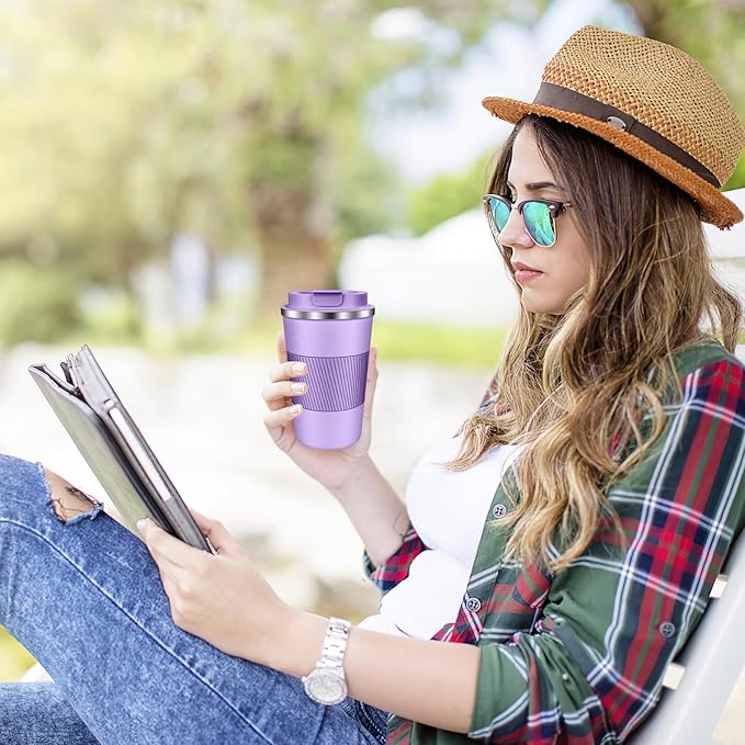Coffee Travel Mug 12 oz & 17 oz Insulated Coffee Mug with Lid Portable Spill-Proof Coffee Travel Mug No Handle Reusable Stainless Steel Mug Keeps Cold and Hot Suitable for Car, Daily, Travel and Gifts