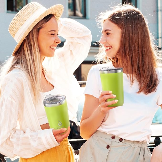 Ideus 20 oz Tumbler, Travel Coffee Mug with Splash Proof Sliding Lid, Double Wall Stainless Steel Vacuum Insulated Coffee Mug for Home and Office, Keep Beverages Hot or Cold, Apple Green