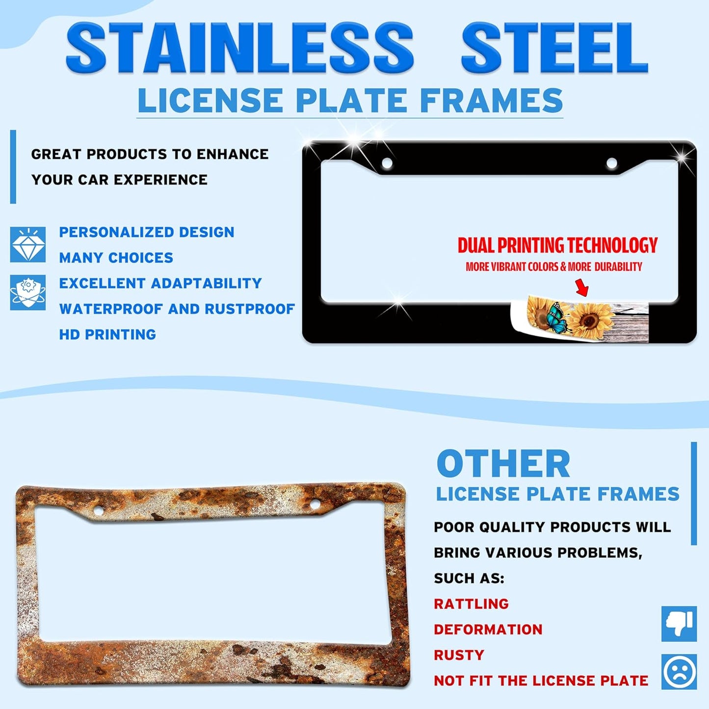 I Brake for Goth Girls License Plate Frame Funny Gothic License Plate Holder for Front or Rear Car Tags Reusable Durable Stainless Steel Car Decoration with Screws 6.3 X 12.2 Inch for Men Women