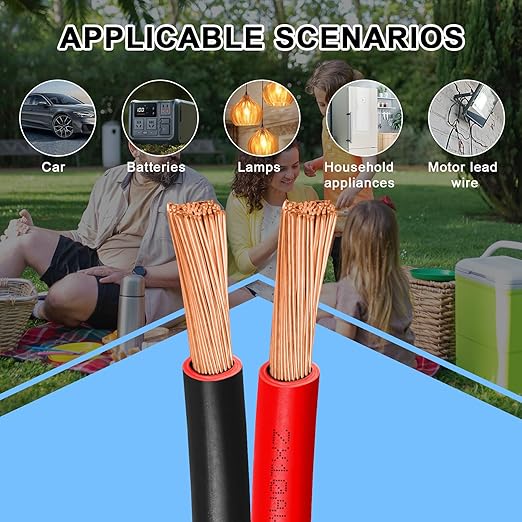 6 Gauge Wire 5 Feet, 6/2 AWG Pure Copper Wire, 6AWG 2 Conductors Red Black Oxygen Free Stranded Low Voltage Wire for Solar Panel, Automotive, Audio Auto, LED Lighting(6 AWG 5FT)