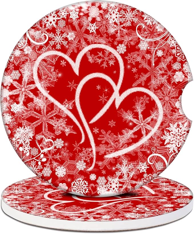 Valentines Love Heart Car Coasters for Cup Holders, Absorbent Ceramic Car Coaster Car Cup Holder Coaster Car Accessories for Women Men (2 Pack)
