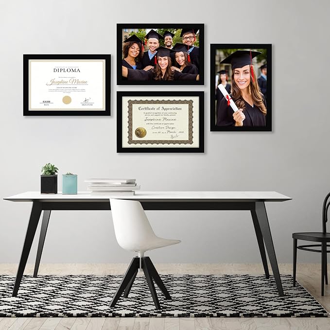 Americanflat 11x17 Picture Frame with Shatter-Resistant Glass - Set of 4 - Signature Collection - Gallery-Style Frames Made of Engineered Wood - Picture Frames for Wall Display - Black