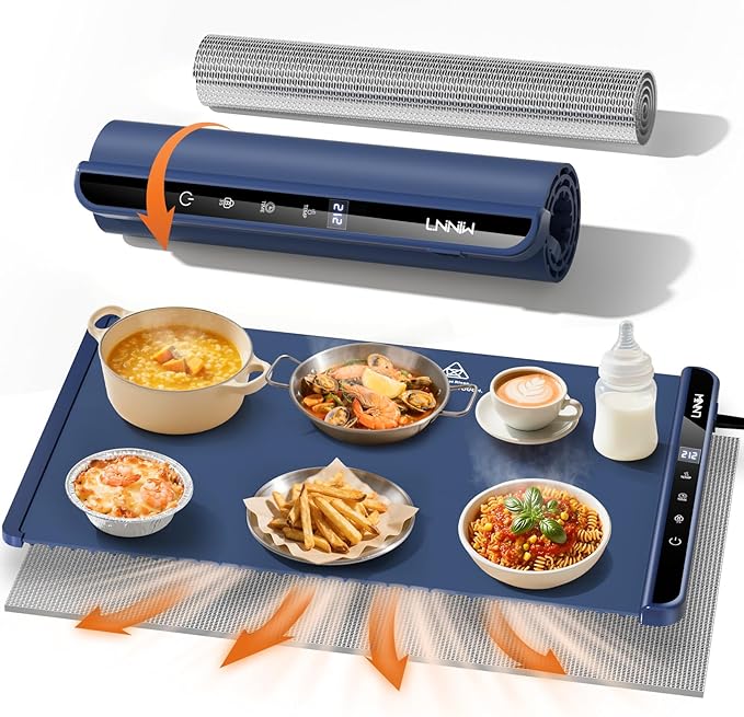 Food Warming Mat with Heat-Resistant Pad, 26X15 Inch, 6 Temperature & 6 Timer Settings, Child Lock Safety, Electric Warming Tray for Gatherings,Parties,Everyday Use