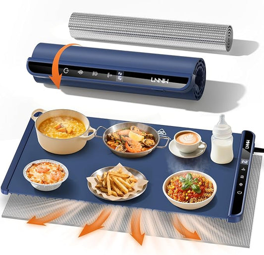 Food Warming Mat with Heat-Resistant Pad, 26X15 Inch, 6 Temperature & 6 Timer Settings, Child Lock Safety, Electric Warming Tray for Gatherings,Parties,Everyday Use