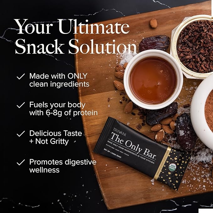 Truvani Plant Based Snack Bars | Chocolate Brownie 1 Pack | 7g Protein | USDA Organic and Vegan | The Only Bar | Dairy, Soy, and Gluten Free | Individually Wrapped