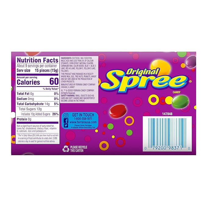 Wonka Spree Original Hard Candy, 5 Ounce Theater Candy Boxes (Pack of 12)