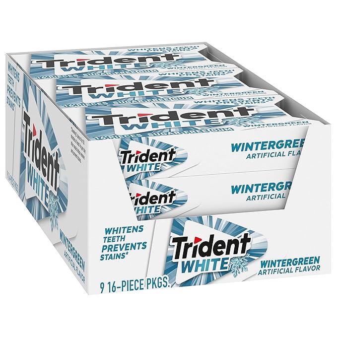 Trident White Wintergreen Sugar-Free Chewing Gum, 9 Packs of 16 Pieces (144 Total Pieces)
