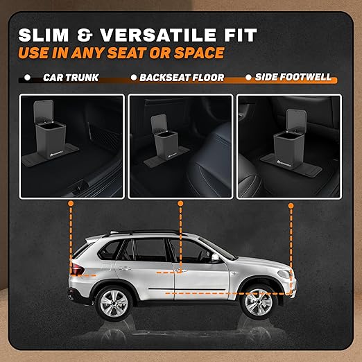Car Trash Can Leakproof with Lid ??Compact Portable Garbage Bin for Car, Truck, SUV, Minivan ??Anti-Slip Base, Stability Flap ??Includes Trash Bags ??Auto Organizer (Black, Medium)