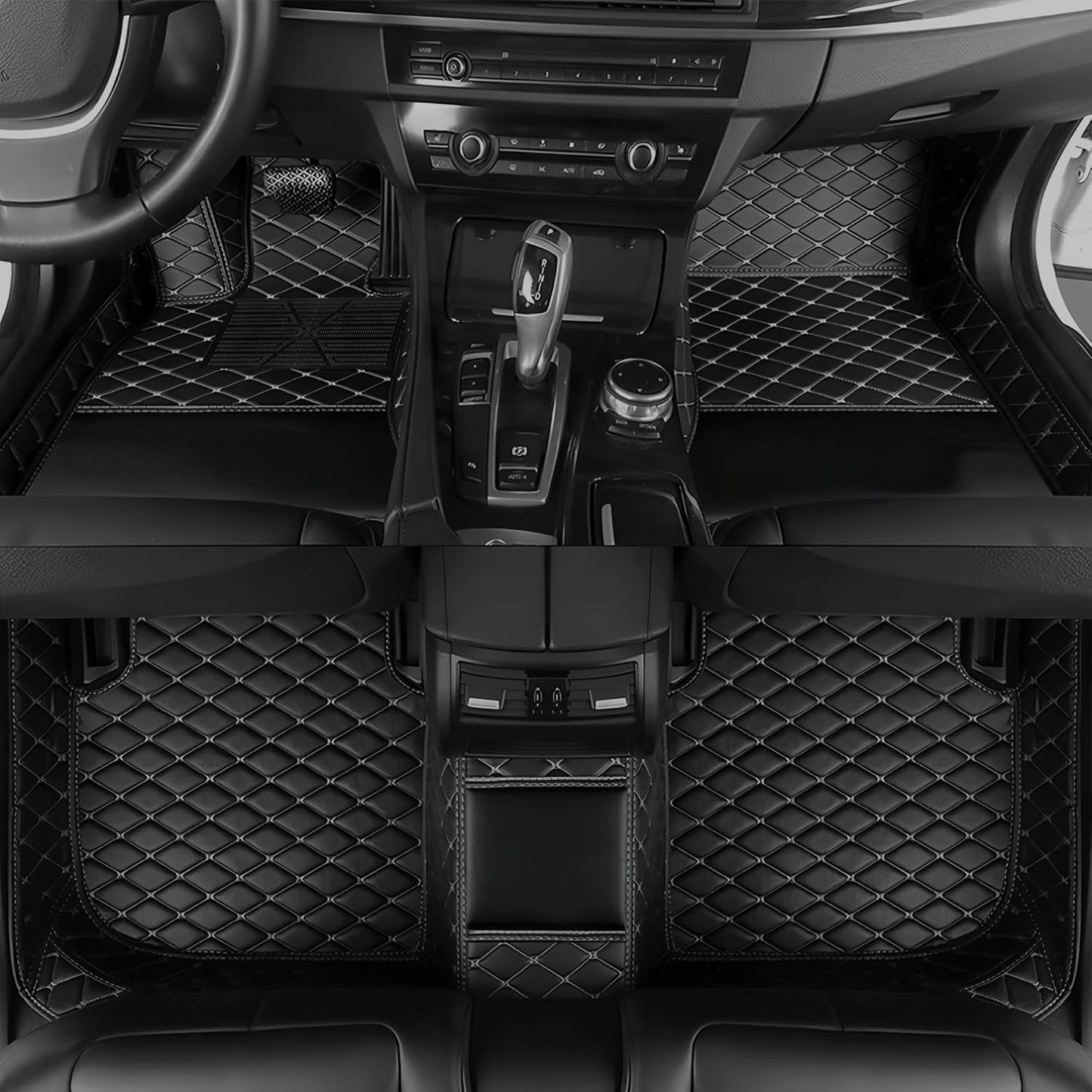 Custom Personalized Floor Mats for Cars，Luxury Full Coverage All Car Floor Mats，Anti-Slip Leather Car Mat Set ，Custom Floor Mats for 99% of Cars, Trucks & SUVs. (Black Beige)