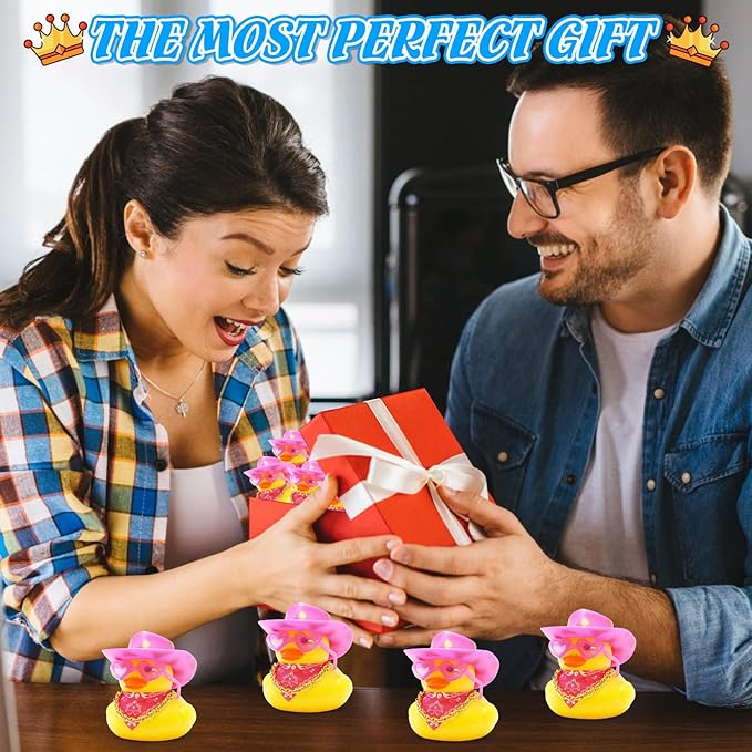 BOZILY Funny Car Accessories Rubber Duck Decor with Mini Cowboy Hat, Heart Sunglasses, Gold Necklace & Double-Sided Tapes - Pink Style Rubber Duck Ornament for Car Dashboard Decorations