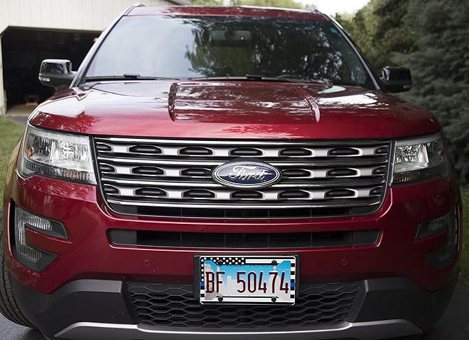International Tie Premium License Plate Frame, Made with High Grade 304 Stainless Steel (USA Thin Blue Line - 2 Pack)