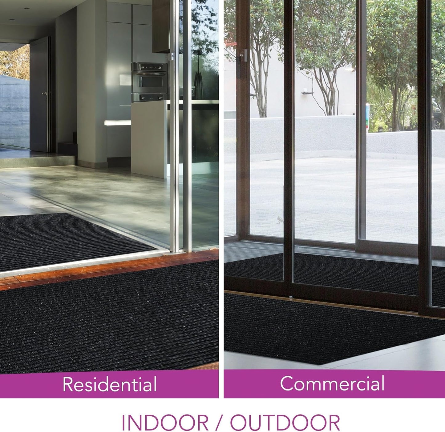 iCustomRug Spartan Weather Warrior Indoor/Outdoor Utility Ribbed Carpet Runner with Non-Slip Thermoplastic Rubber Backing, 3ft X 8ft in Black