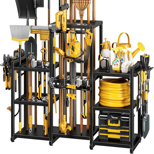 42" H Large Garden Tool Organizer, Holds Up to 86 Tools, Heavy Duty Yard Tool Organizer for Garage, 61“ Wide Lawn Freestanding Tool Storage Rack for Outdoor Shed Tool Rake, Shovel, Brooms