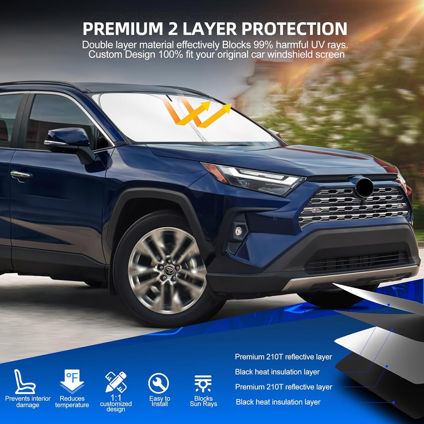 Windshield Sun Shade for Toyo-ta RAV4 2019-2025 Foldable Sunshade Custom Fit Front Window Car Interior Accessories Protector Blocks UV Rays