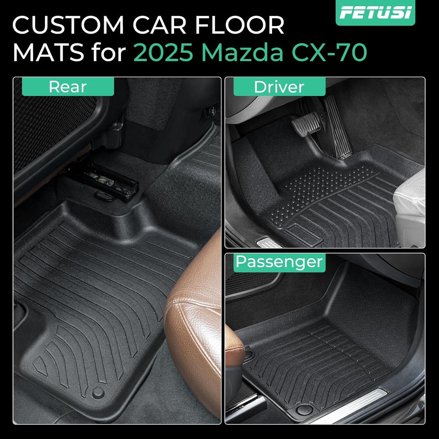 Floor Mats & Cargo Liner Set Custom Fit for Mazda CX-70,CX 70 PHEV 2025 All Weather Protection for Car Mats Anti-Slip TPE Odorless Floor Liners Mazda CX-70 Accessories Waterproof Trunk Mat, Black